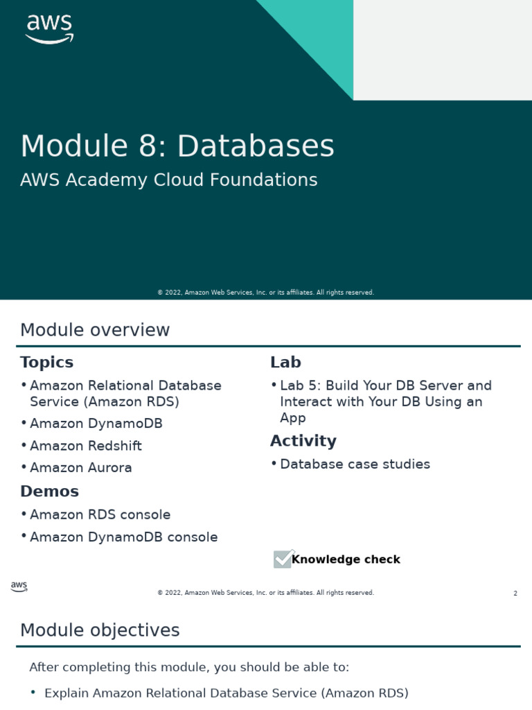 AWS Academy: Databases Overview | PDF | Amazon Web Services | Computing