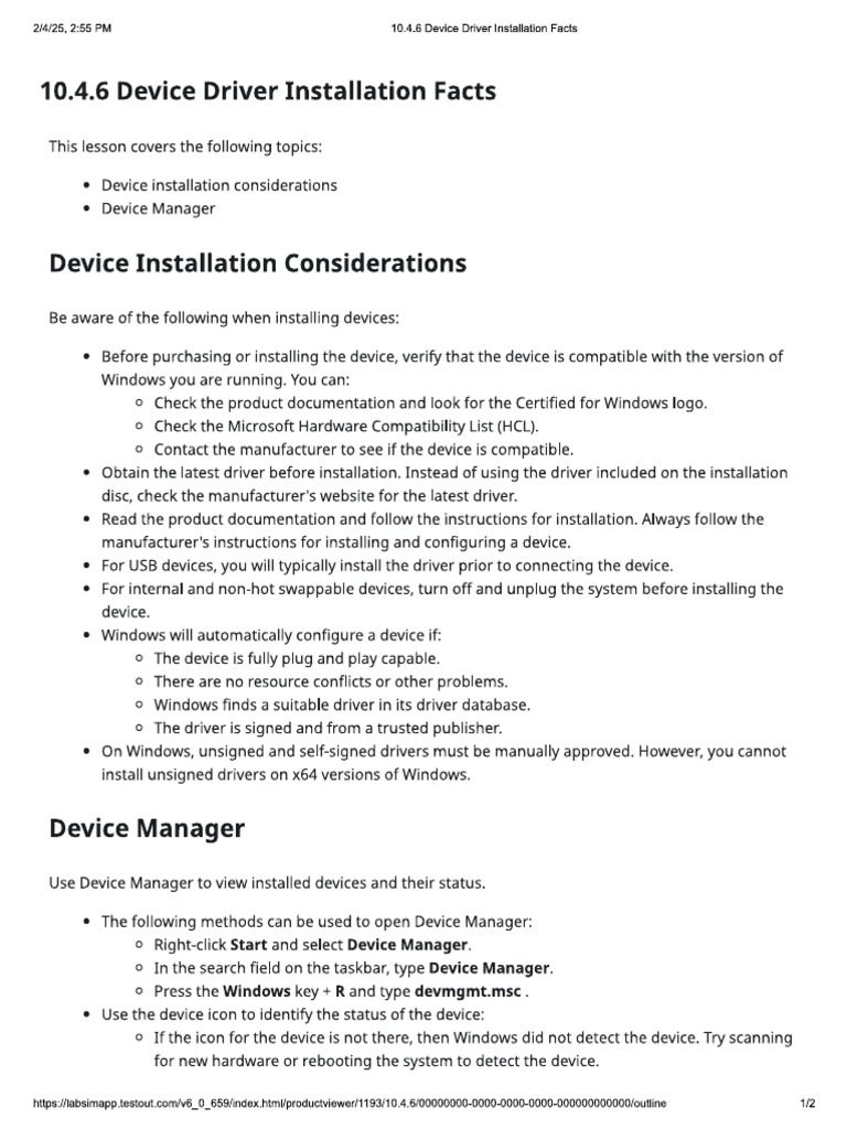 10.4.6 Device Driver Installation Facts | PDF