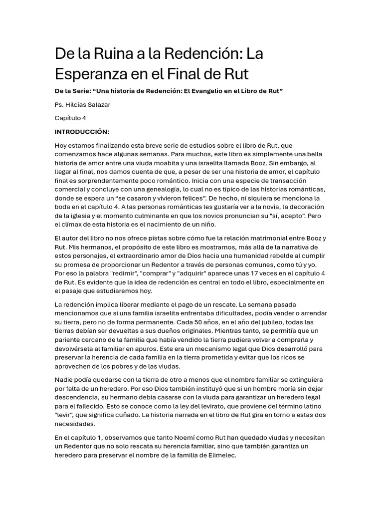 Redención de Rut y Booz en la Genealogía | PDF | Rut (figura bíblica ...