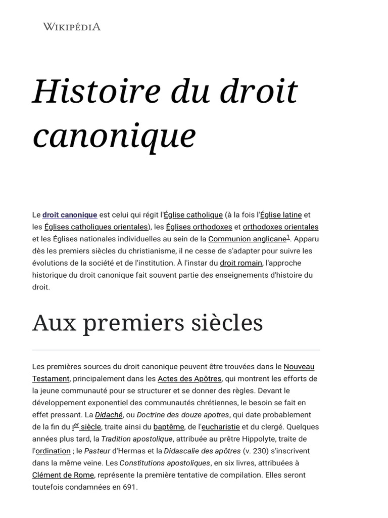 Histoire du droit canonique catholique | PDF | Droit canonique | Église ...