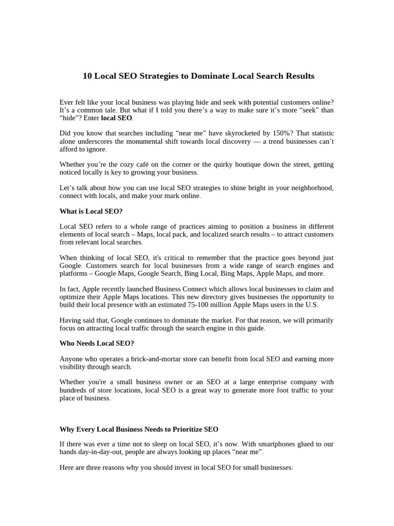 Local SEO Strategies for Small Businesses | PDF | Search Engine ...