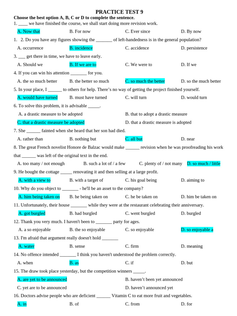 PRACTICE TEST 9 | PDF | Moon