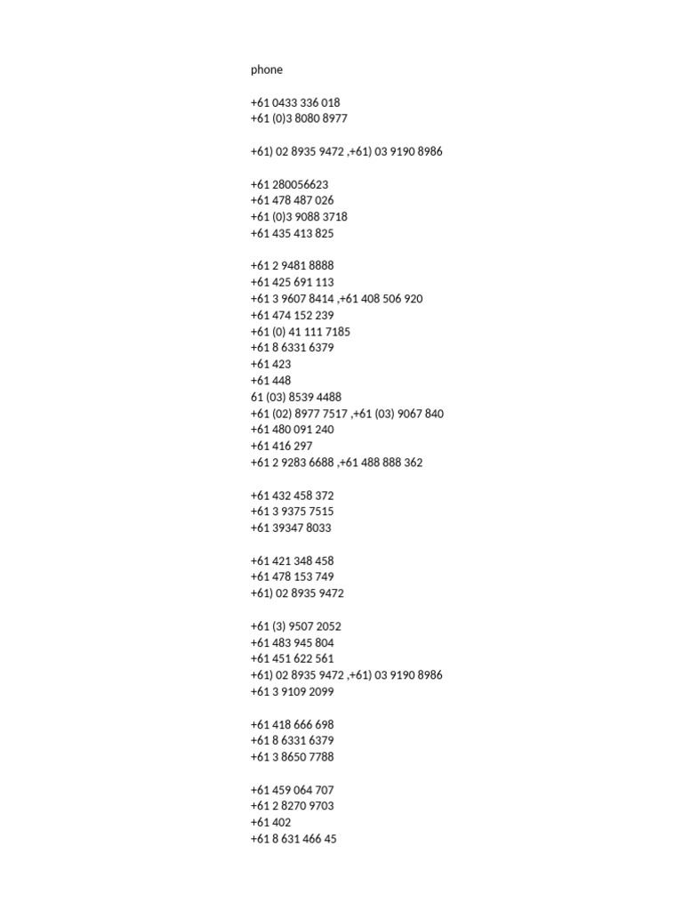Australia Phone Numbers Directory | PDF | Social Networking Service ...