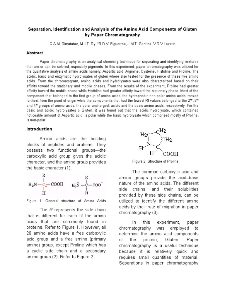 Separation and Identification of Amino Acids by Paper Chromatography