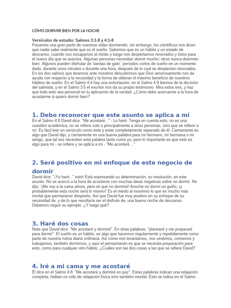 Cómo Dormir Bien Por La Noche | PDF | Dormir | Salmos