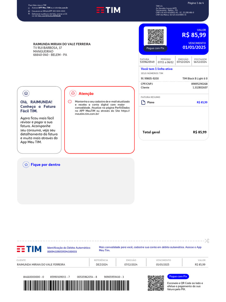 Contato TIM e Fatura Fácil | PDF | Brasil