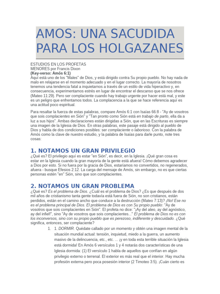 Amos Una Sacudida para Los Holgazanes | PDF | Creencia religiosa y doctrina