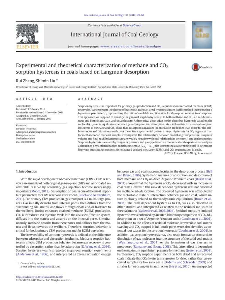 Methane and CO2 Sorption Hysteresis in Coals | PDF | Adsorption ...