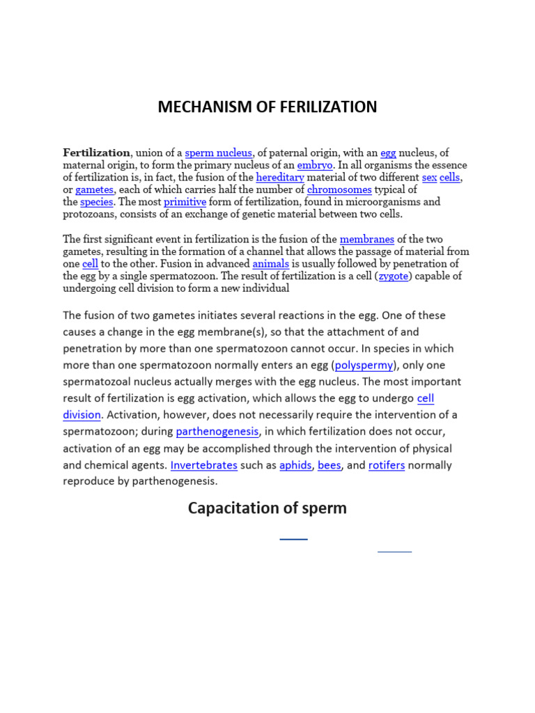 Mechanism of Fertilization Explained | PDF | Fertilisation | Reproduction