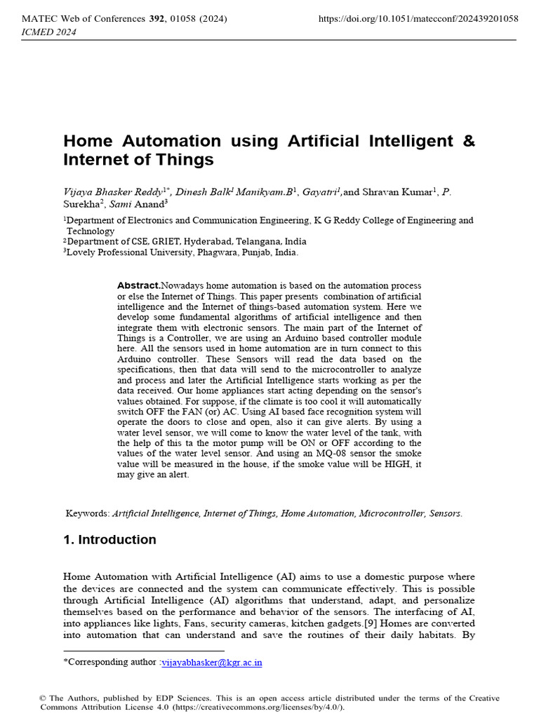 AI and IoT for Smart Home Automation | PDF | Internet Of Things | Home ...