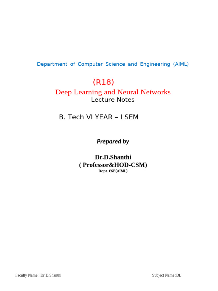 Deep Learning Lecture Notes for B.Tech | PDF | Axon | Neuron