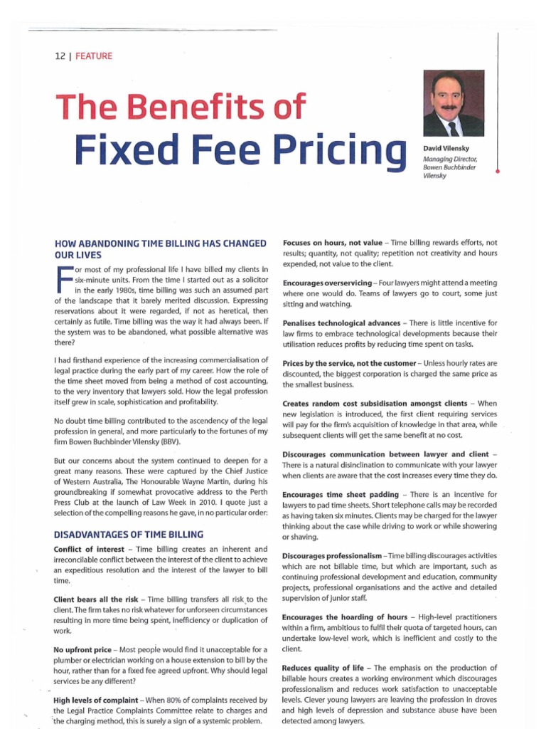 'The Benefits of Fixed Fee Pricing'David Vilensky | PDF | Lawyer | Business