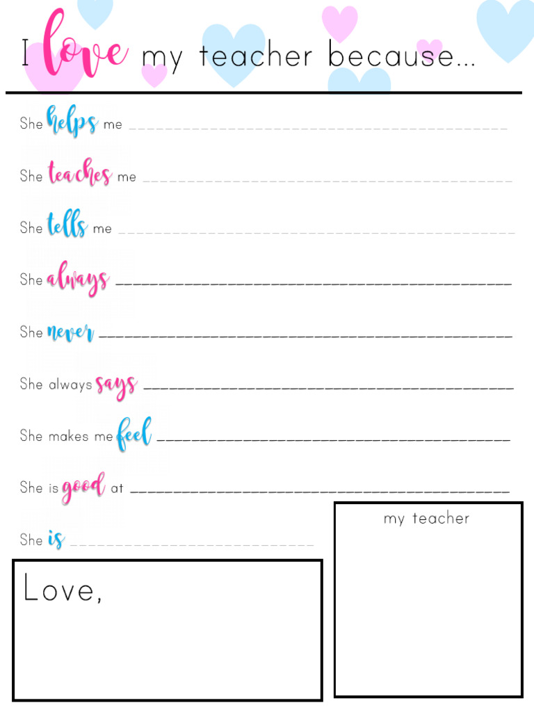 i Love My Teacher Printable.docx | PDF