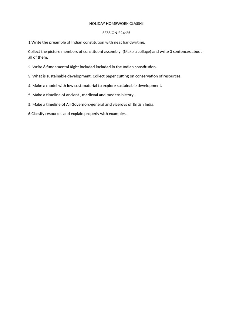 Class 8 Holiday Homework Guide | PDF