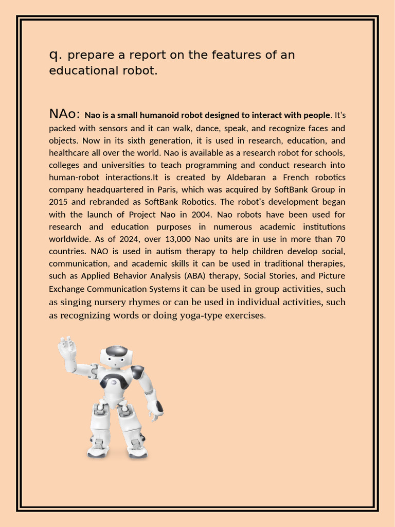 Features of the Nao Educational Robot | PDF