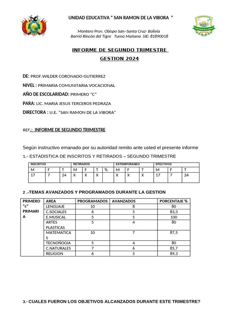 Informe Wilder 2do Trimestre 2024 | PDF | Aprendizaje