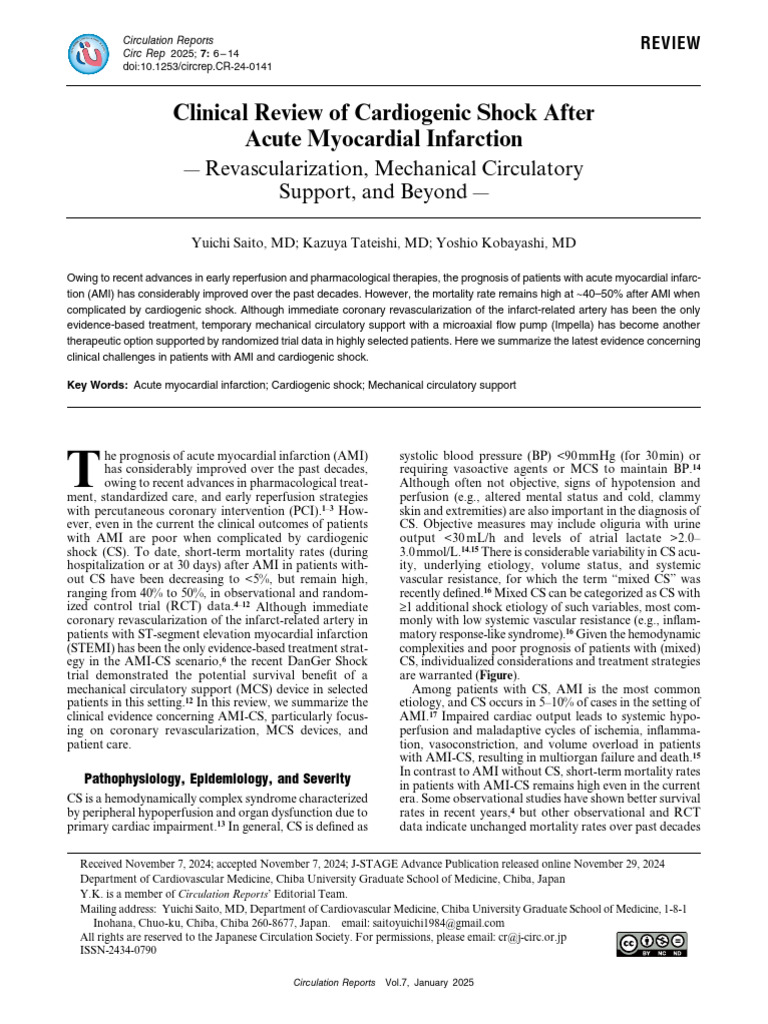Clinical Review of Cardiogenic Shock After --Acute Myocardial ...