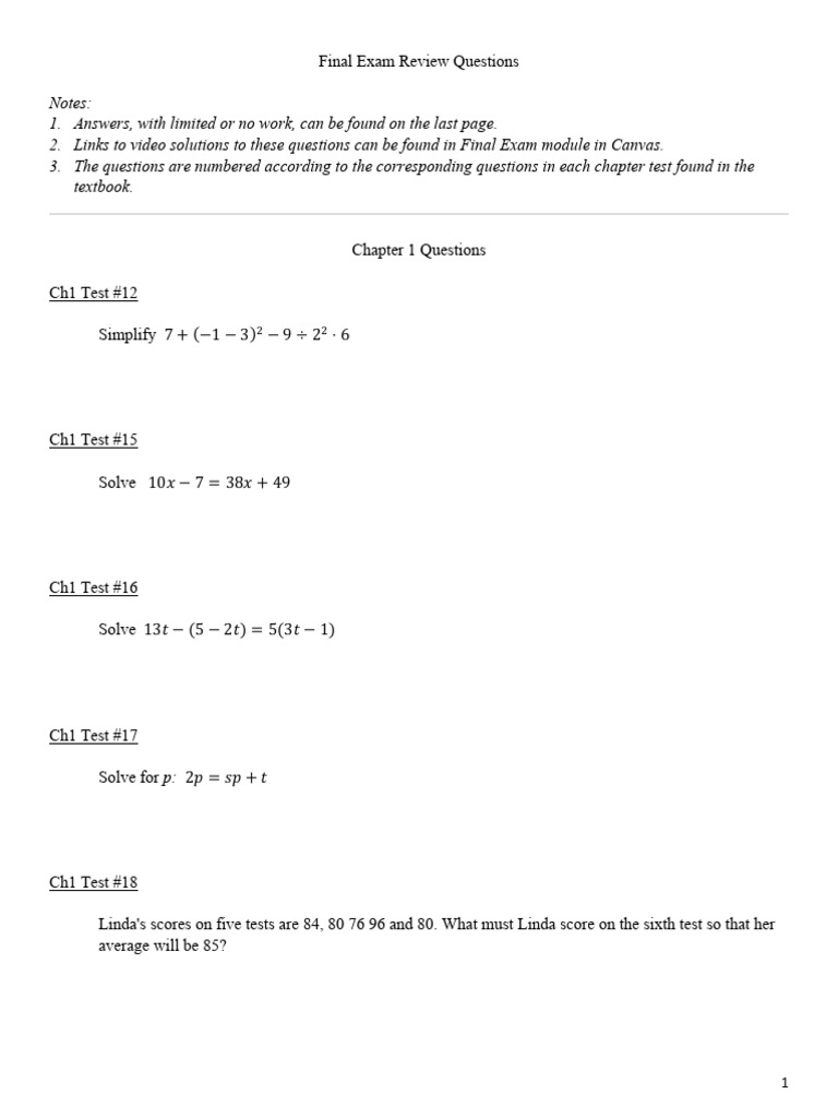 Final+Exam+Out of Class+Review+Questions+ (Math+I+110,+Fall+2024) | PDF ...