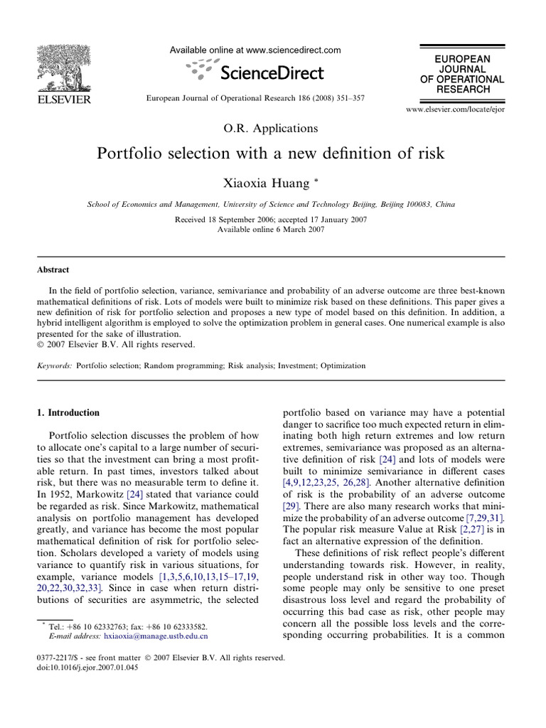 C.coek - Info - Portfolio Selection With A New Definition of Risk | PDF ...