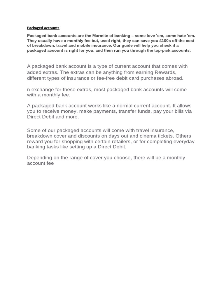 Packaged Bank Accounts Guide | PDF