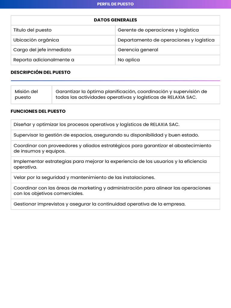 Descripción Del Puesto - Gianella | PDF | Logística | Business