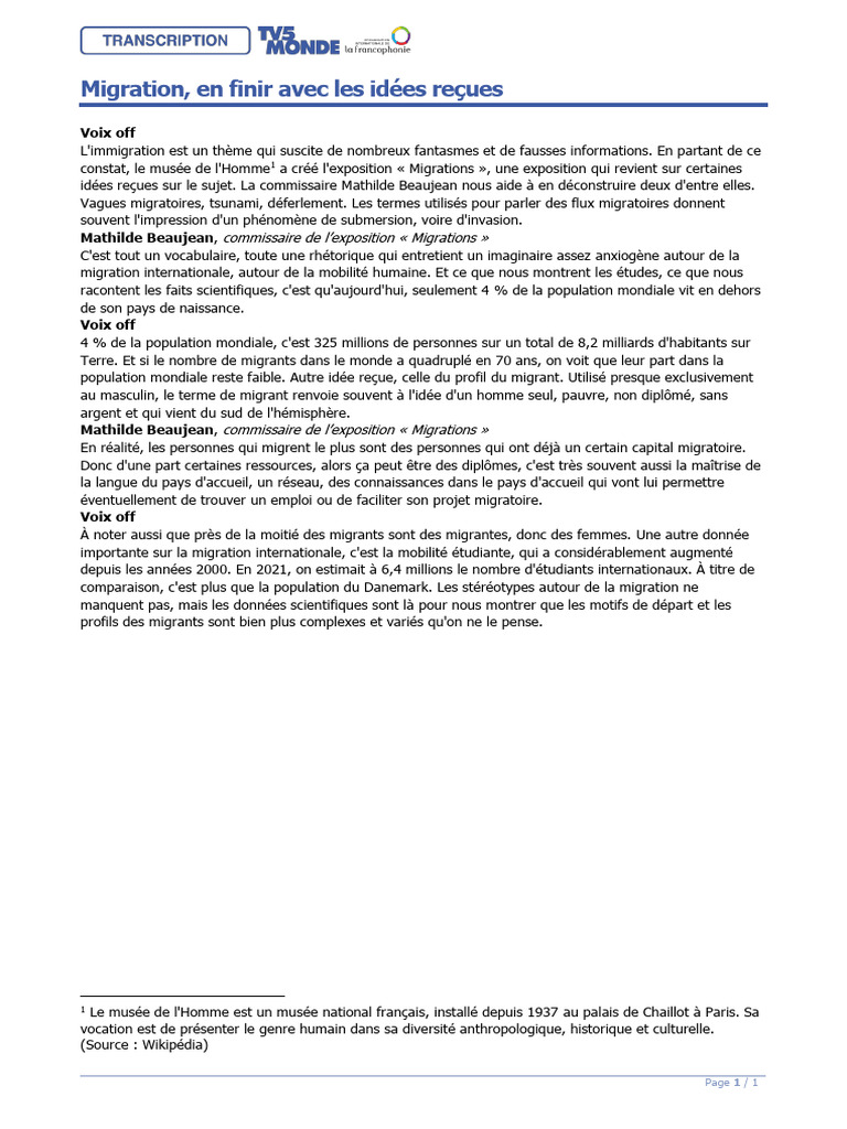 Déconstruire les idées reçues sur l'immigration | PDF | Migration humaine