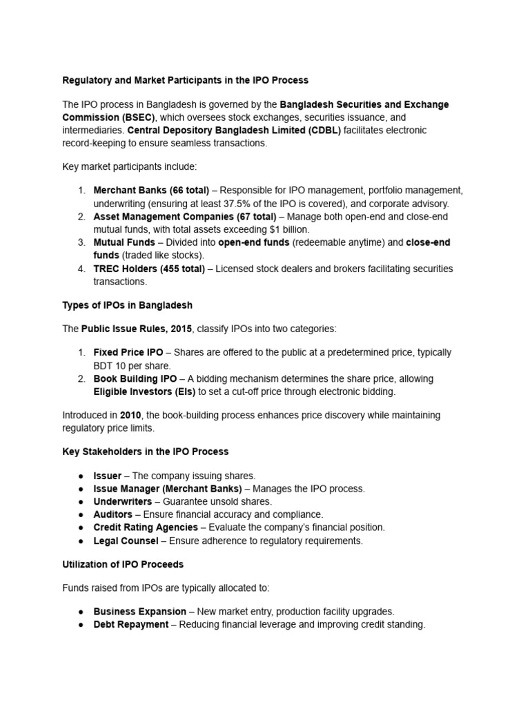 IPO Process in Bangladesh: Key Players & Steps | PDF | Initial Public ...