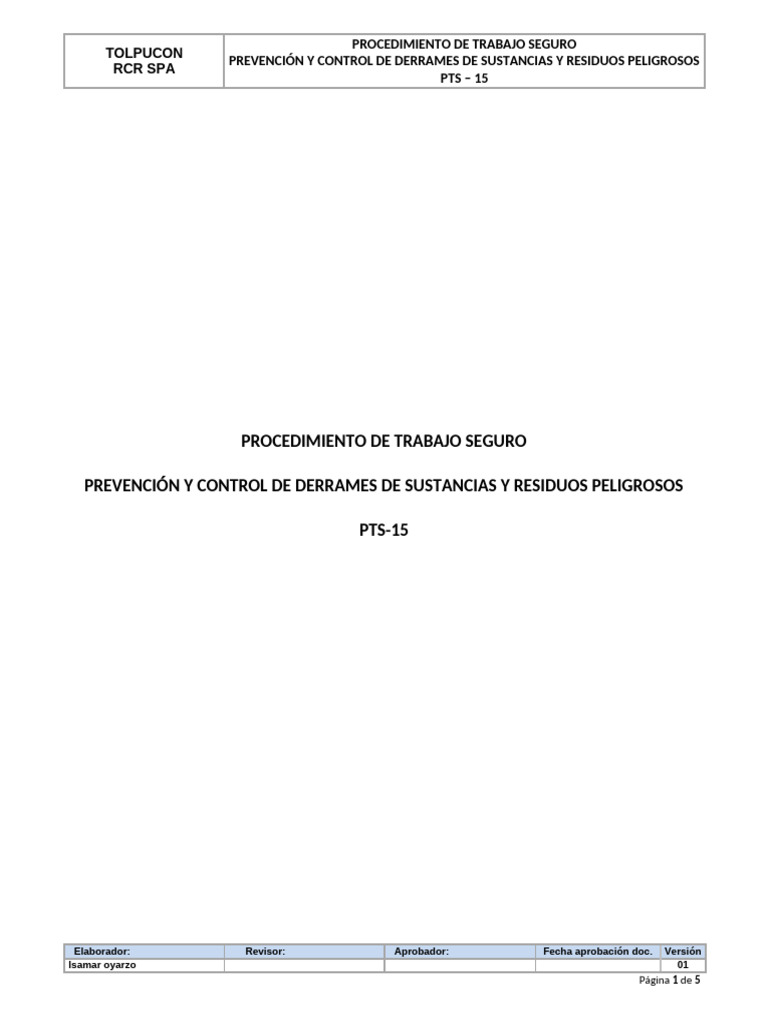 Control de Derrames Peligrosos PTS-15 | PDF | Residuos