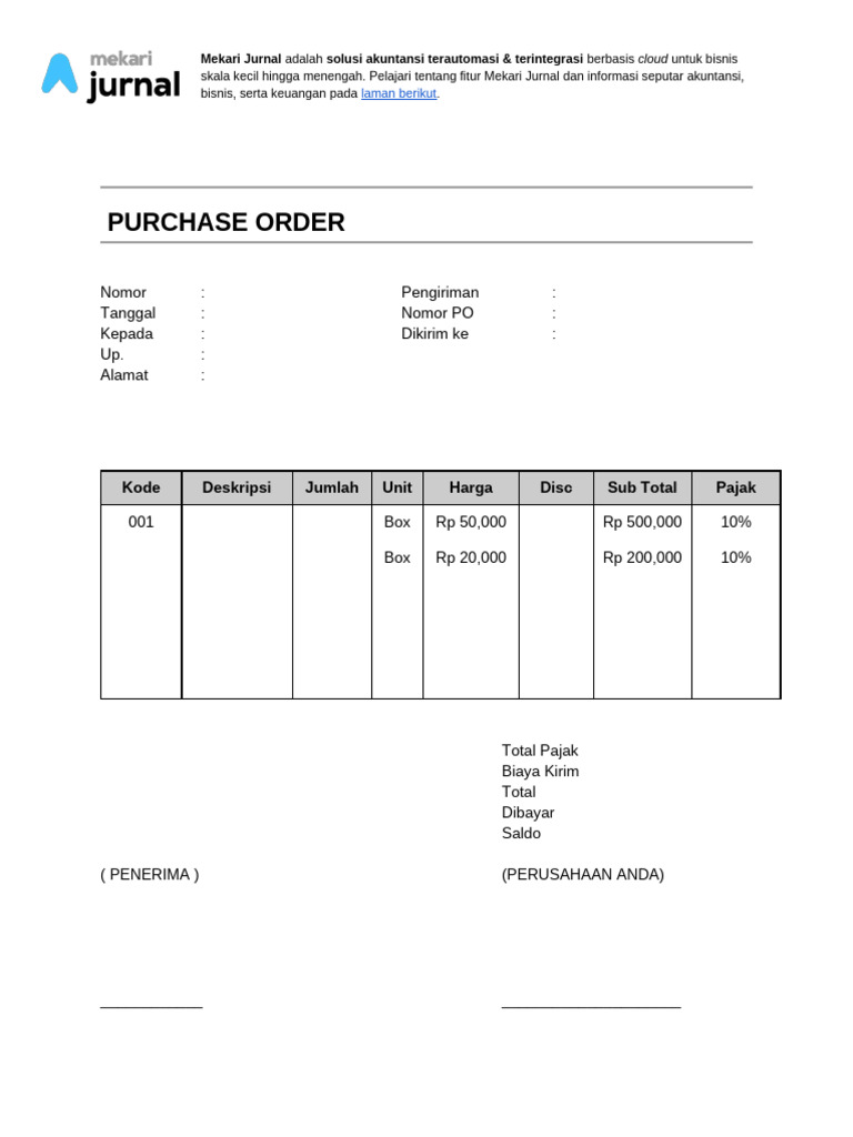 Purchase Order Template Bahasa Indonesia Word Pdf
