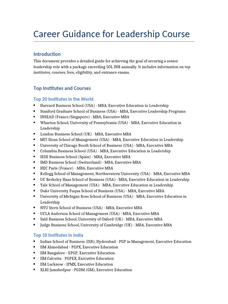 Leadership Course Career Guidance Guide | PDF | Master Of Business ...