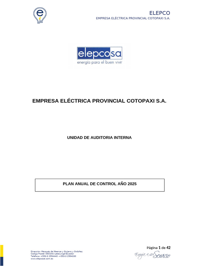 Plan Anual de Auditoría 2025 ELEPCO S.A. | PDF | Auditoría | Business