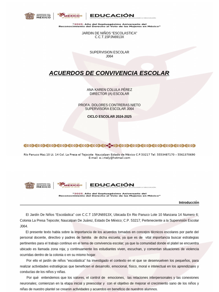 Acuerdos de Convivencia Escolar 2024-2025 | PDF | Educación de la ...