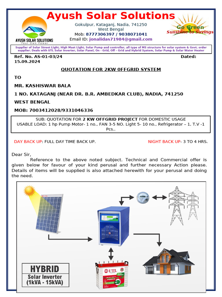 Mr. Kashiswar Bala 2kw New Qutation. | PDF | Sustainable Energy ...