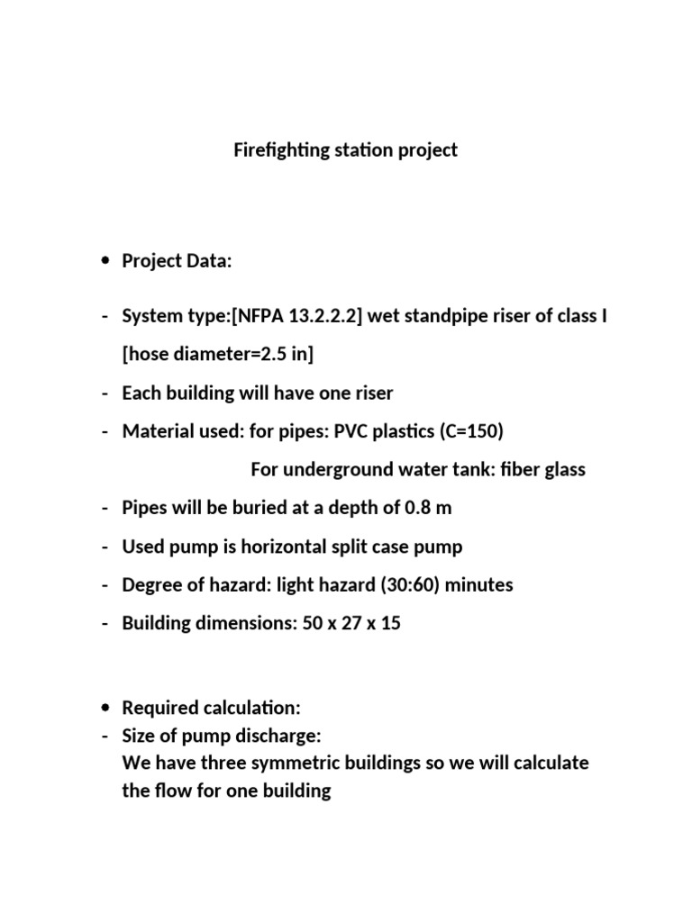 Firefighting Station Project Details | PDF | Pump | Pipe (Fluid Conveyance)