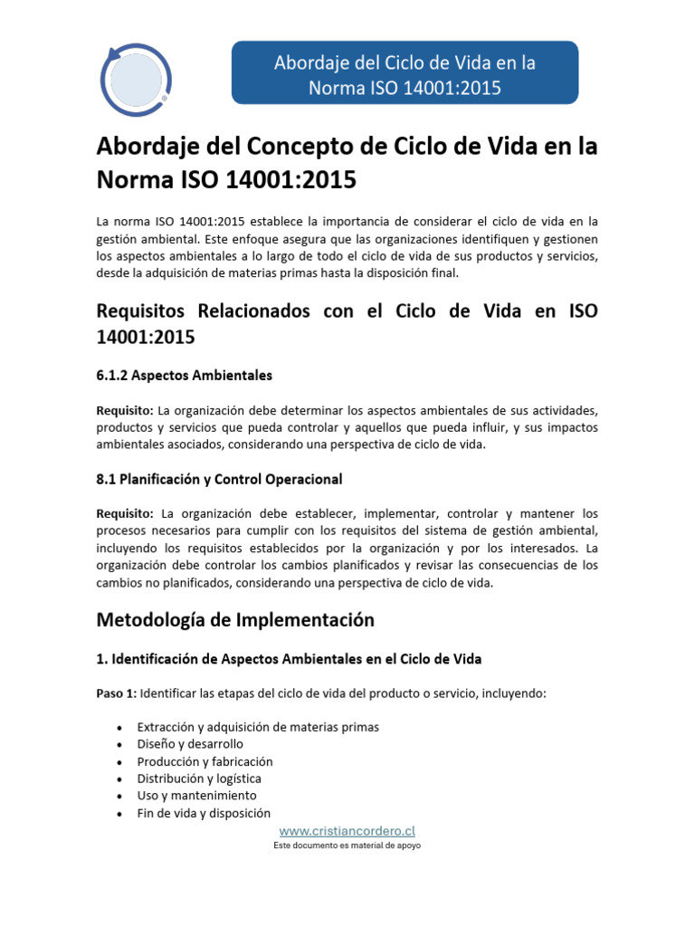Ciclo de Vida en ISO 14001:2015 | PDF | Evaluación del ciclo de vida ...