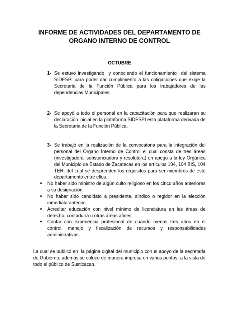 Informe de Actividades OIC Octubre-Diciembre | PDF | Gobierno