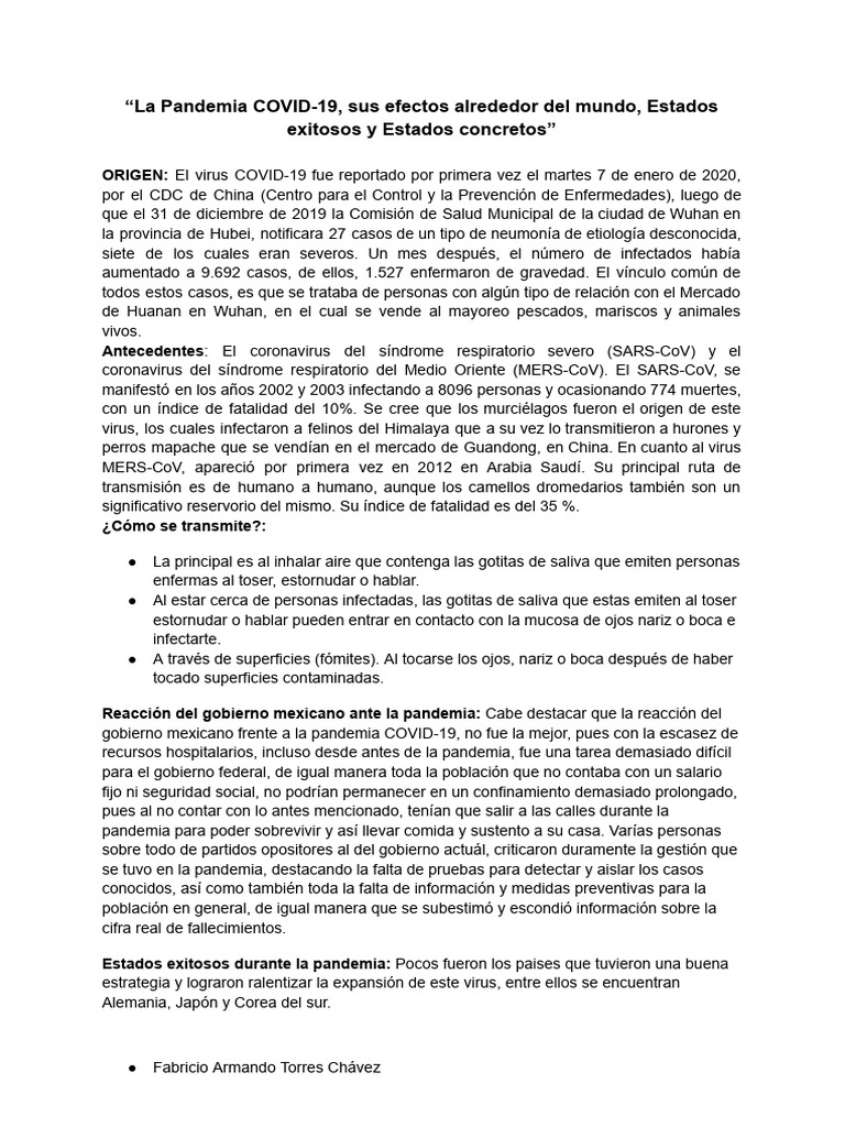 Efectos de la COVID-19 y respuestas globales | PDF | Epidemias ...