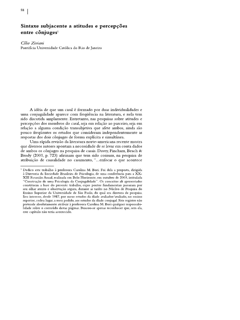 Sintaxe Subjacente A Atitudes e Percepções Entre Cônjugues - Ziviani | PDF
