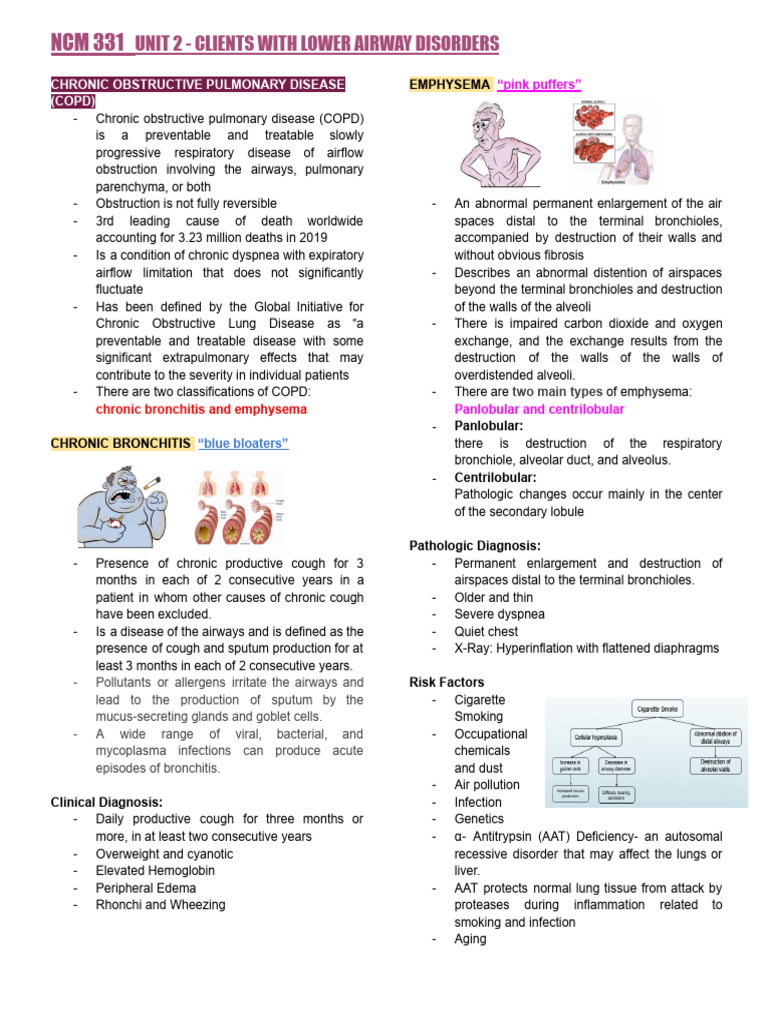 Unit 2 - Cients With Lower Airway Disorders | PDF | Chronic Obstructive ...