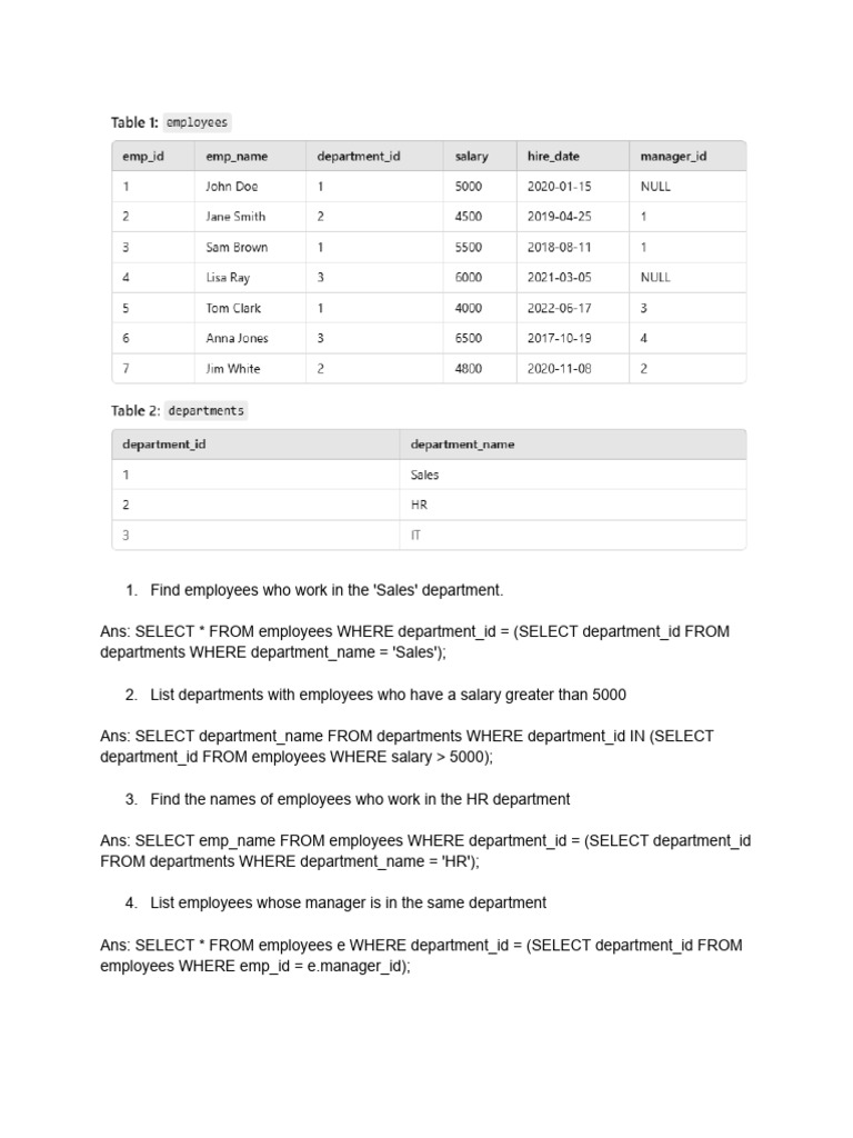 Employee Queries for Database Management | PDF