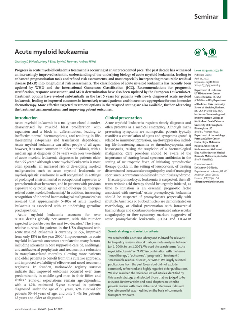 Acute Myeloid Leukaemia Rev 2023 | PDF | Leukemia | Medical Specialties