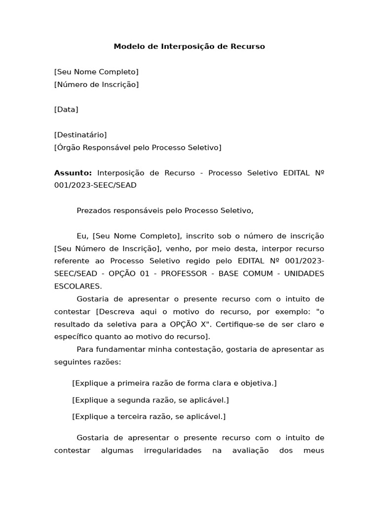 Modelo de Interposição de Recurso elaborado por Marciel Castro | PDF