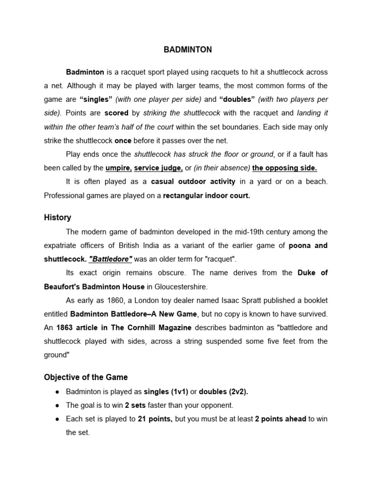 Badminton Pdf Summer Sports Ball Games