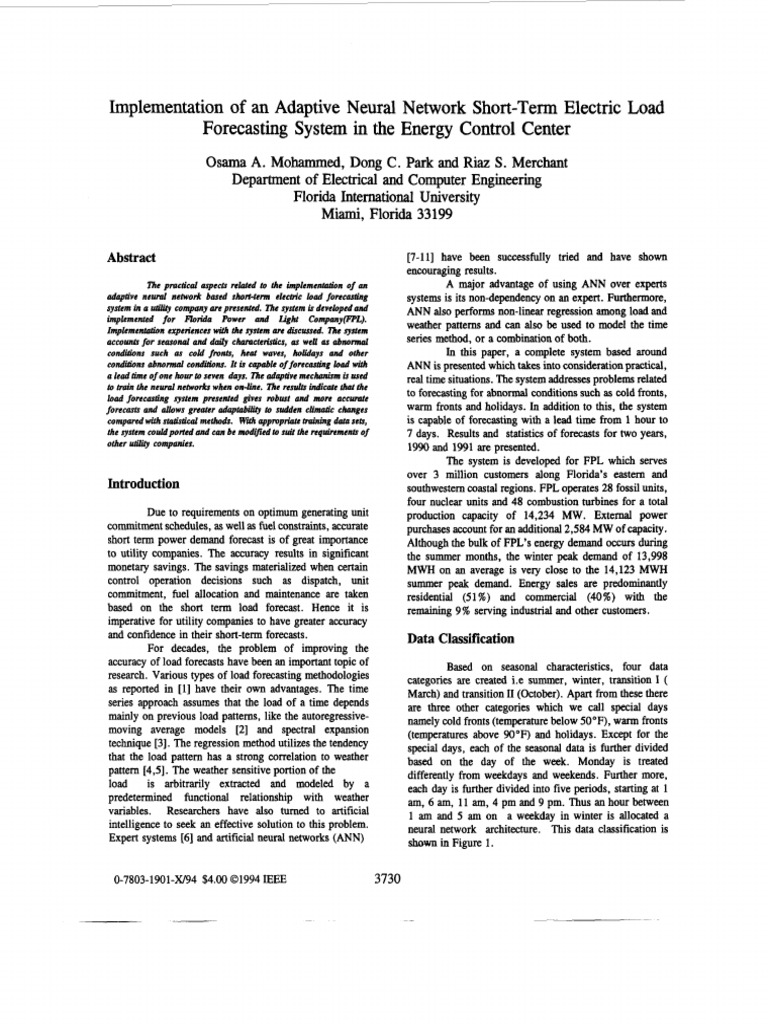 Adaptive Neural Network Load Forecasting | PDF | Forecasting | Applied ...