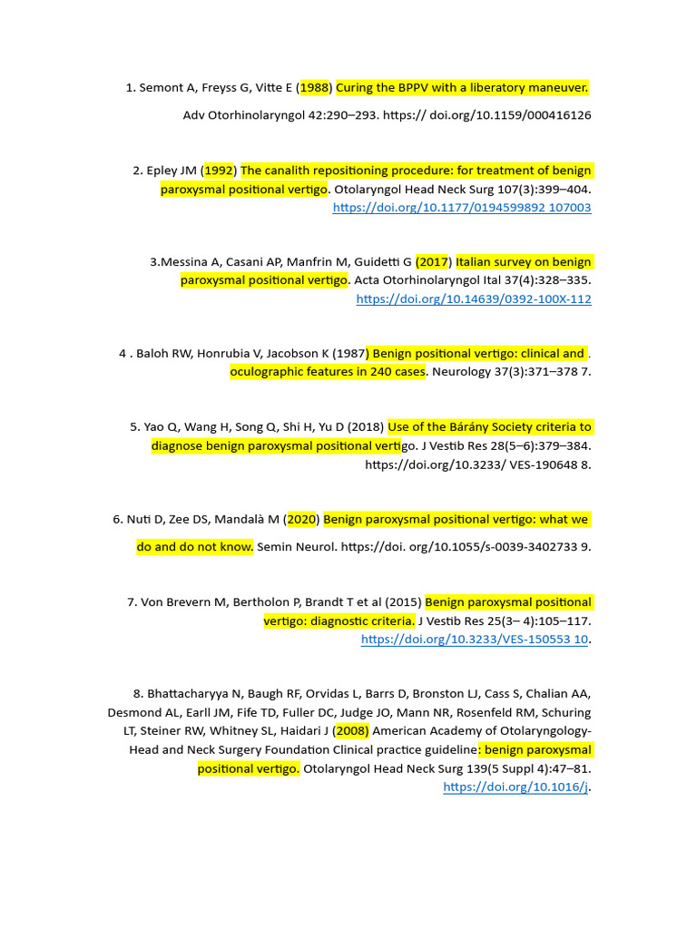 BPPV- מאמרים טיפול ב | PDF | Otorhinolaryngology | Diseases And Disorders