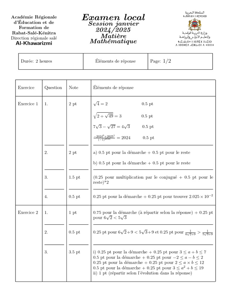 Examen Local Mathématiques 2024/2025 | PDF | Mathématiques | Géométrie ...