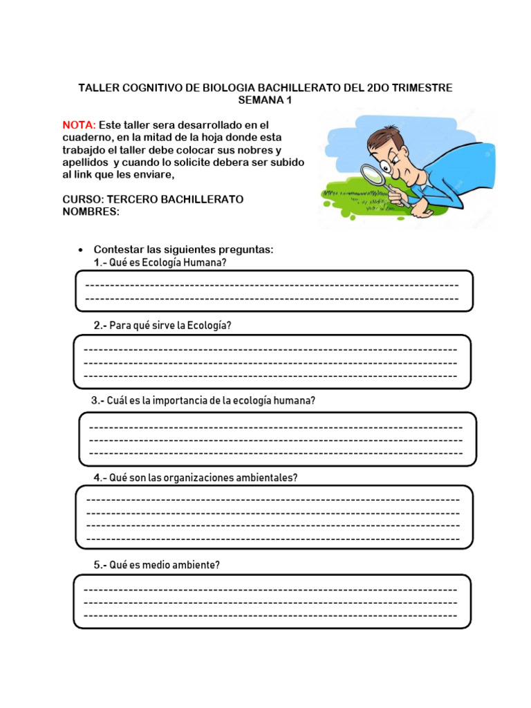 Taller de Ecología Humana para 3ero Técnico | PDF | Entorno natural ...