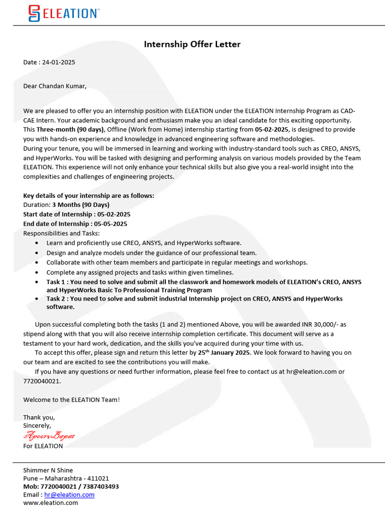 Internship Offer for CAD-CAE Position | PDF | Computing