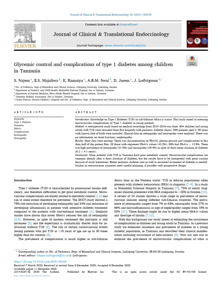 59.glycemic Control and Complications of Type 1 Diabetes Among Children ...