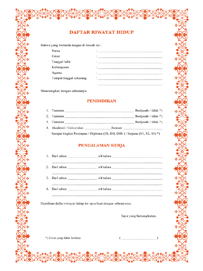 Template Riwayat Hidup | PDF